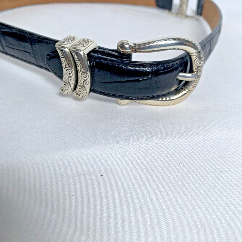 Coldwater Creek Belt Black Leather Metal Hardware Chain Links Sz S Lagenlook Y2